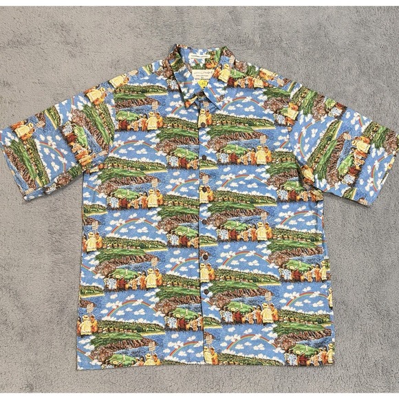 VTG 90s Reyn Spooner Guy Buffet Hawaiian Shirt Men's L Golf Landscape Rainbow - Picture 2 of 8